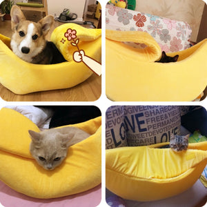 Banana Cat Bed House Cozy Cute Puppy Cushion Kennel Warm Portable Pet Basket